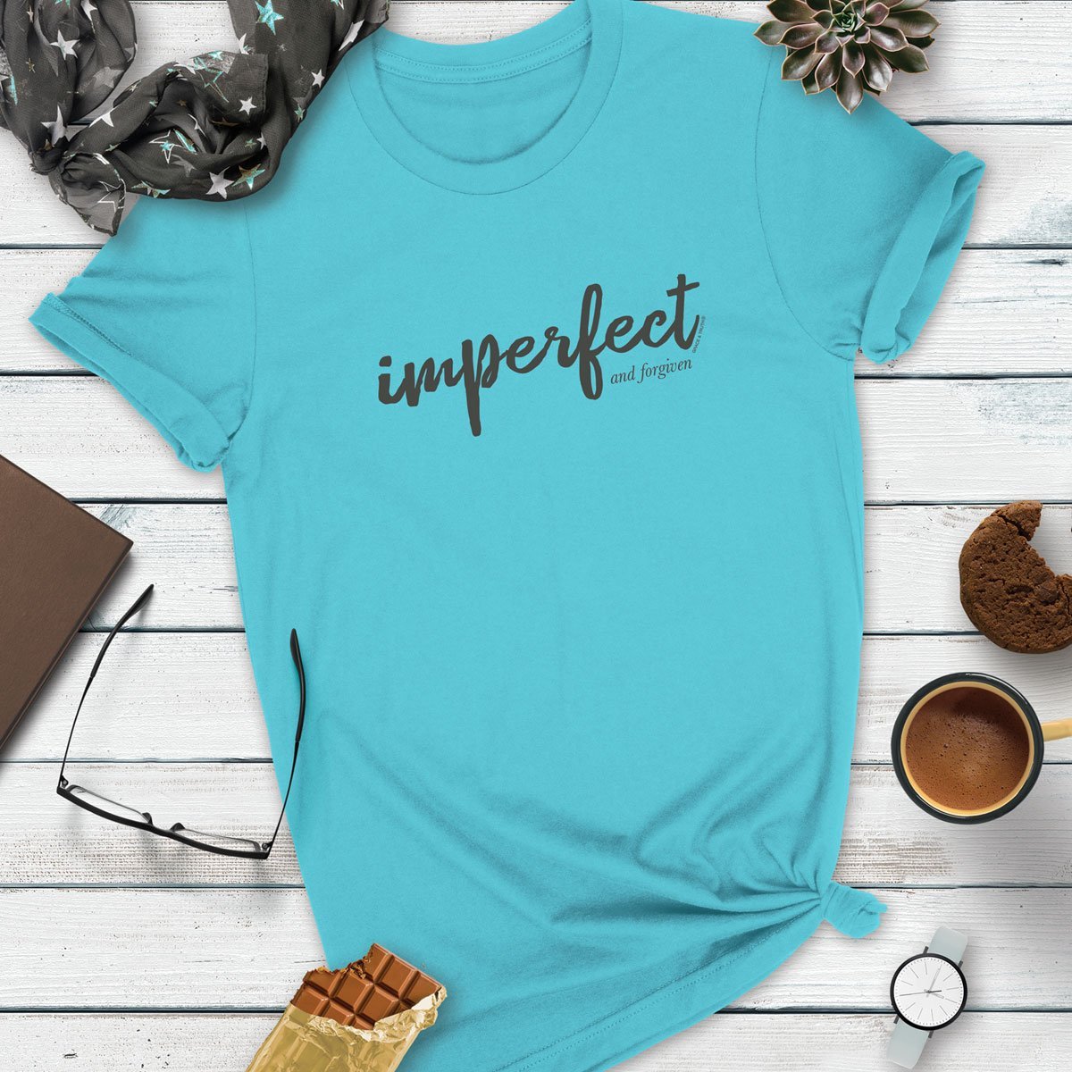 Cherished Girl Grace &amp; Truth Imperfect and Forgiven Girlie Christian Bright T Shirt