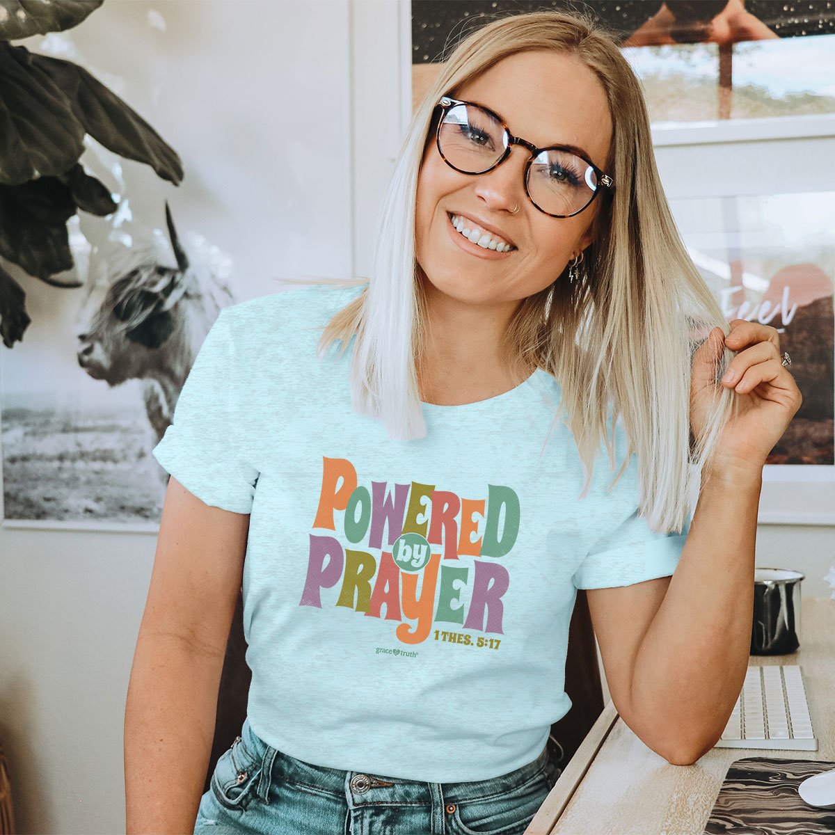Cherished Girl Grace &amp; Truth Powered By Prayer Christian T-Shirt