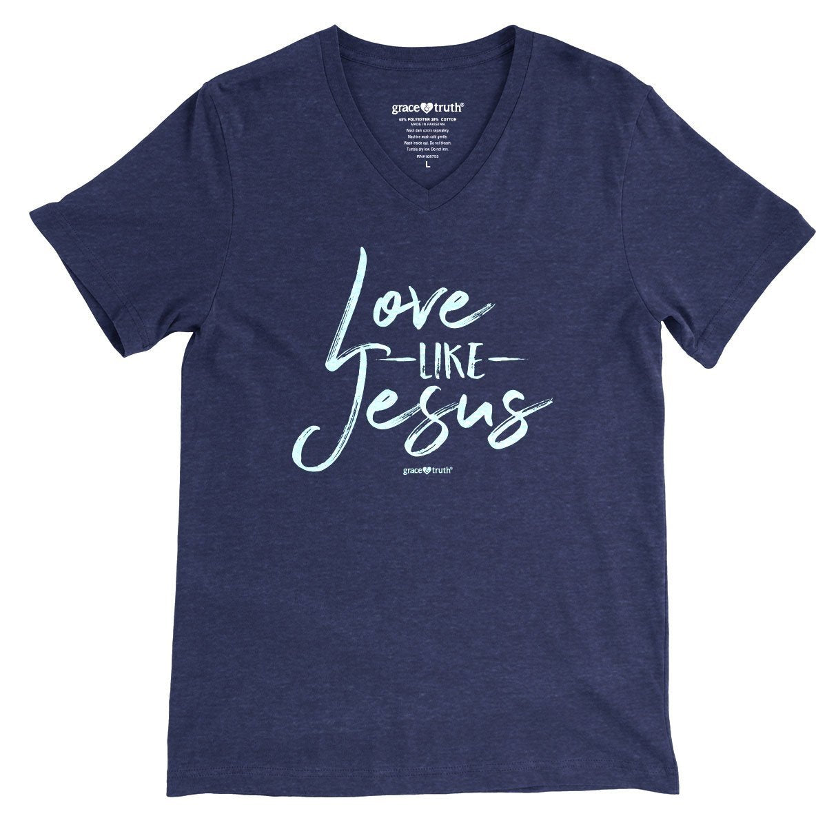 Cherished Girl Grace &amp; Truth Love like Jesus V-Neck Girlie Christian Bright T Shirt