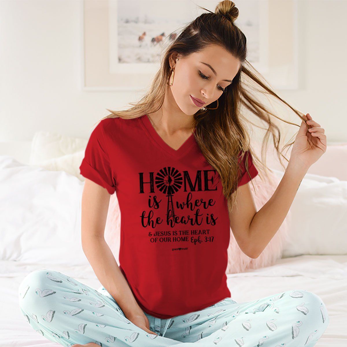Cherished Girl Grace &amp; Truth Home Windmill Christian V-Neck T-Shirt