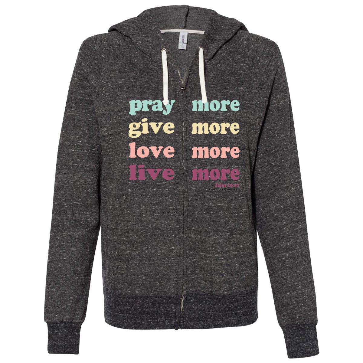 grace &amp; truth Terry Zip Sweatshirt Live More Long Sleeve Hoodie