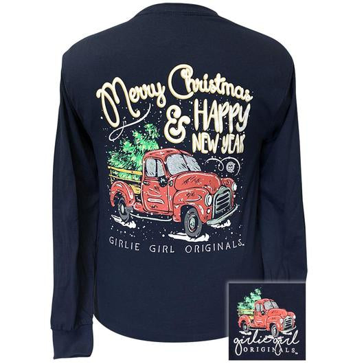 Girlie Girl Originals Preppy Merry Christmas &amp; Happy New Year Truck Long Sleeve T-Shirt