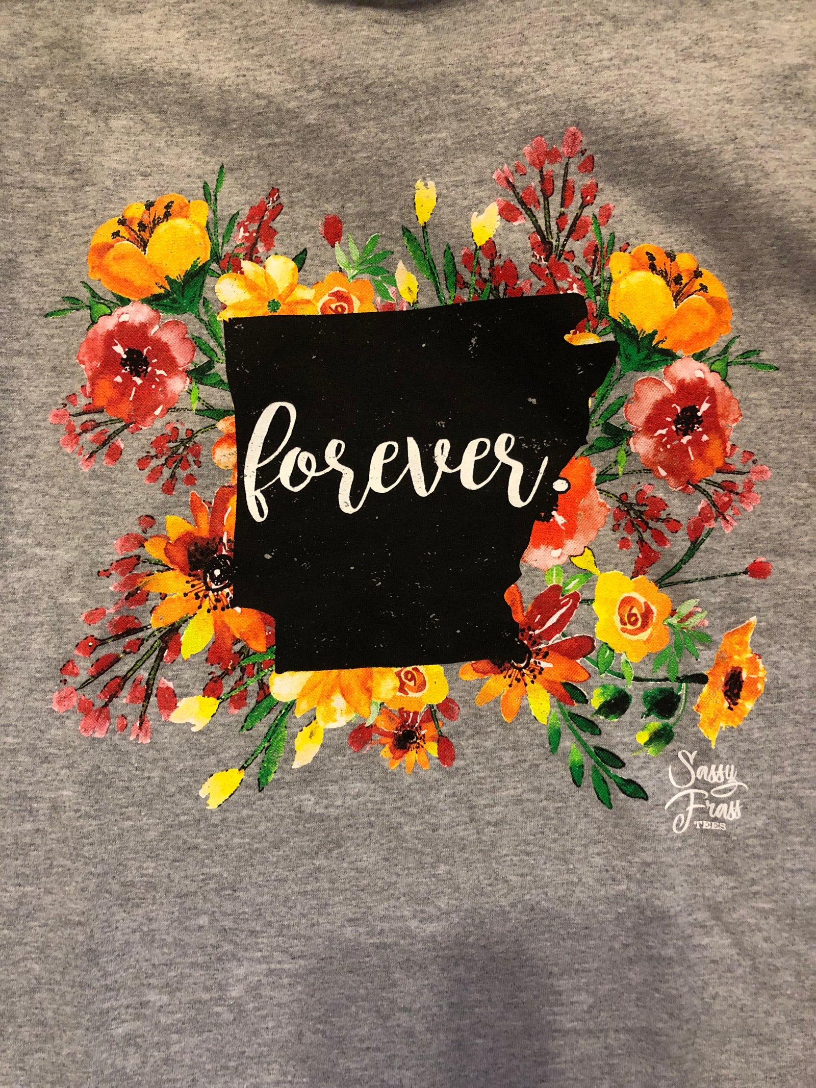 SALE Sassy Frass Arkansas Forever Flowers AR State Design Girlie Long Sleeve Bright T Shirt - SimplyCuteTees