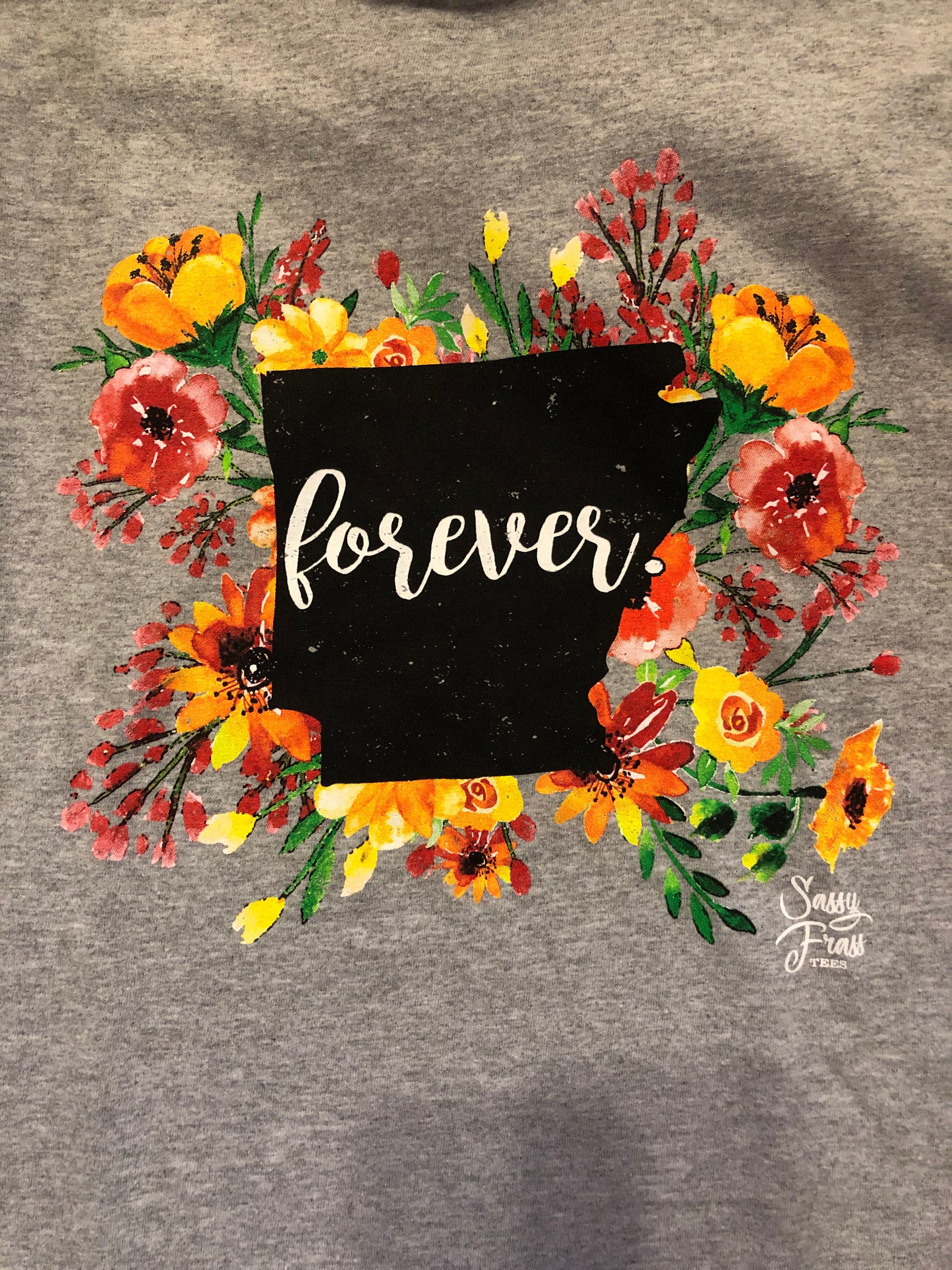 SALE Sassy Frass Arkansas Forever Flowers AR State Design Girlie Long Sleeve Bright T Shirt - SimplyCuteTees