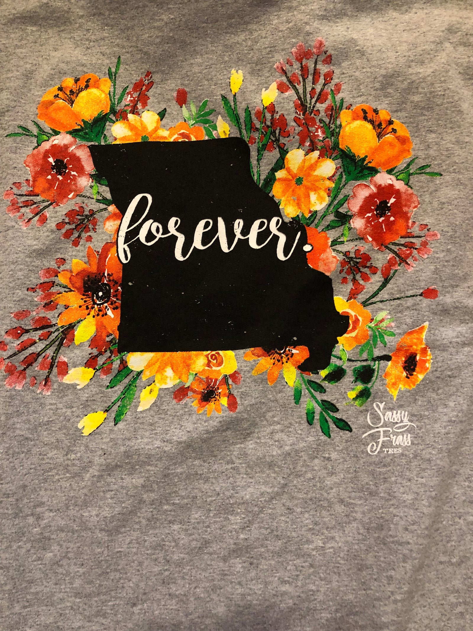 SALE Sassy Frass Missouri Forever Flowers MO State Design Girlie Long Sleeve Bright T Shirt - SimplyCuteTees