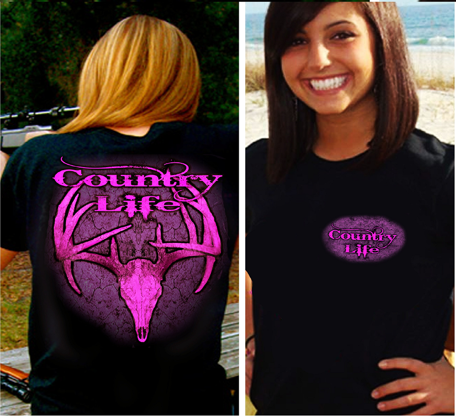 Country Life Outfitters Black &amp; Pink Jen Deer Head Skull Hunt Vintage Bright T Shirt - SimplyCuteTees
