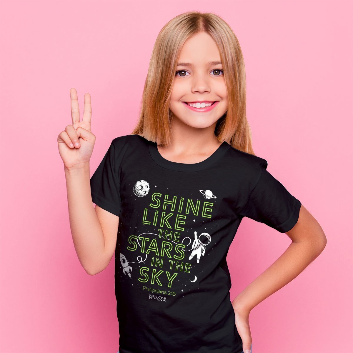Kerusso Shine Like the Stars in the Sky Astronaut Christian Toddler Youth Bright T Shirt