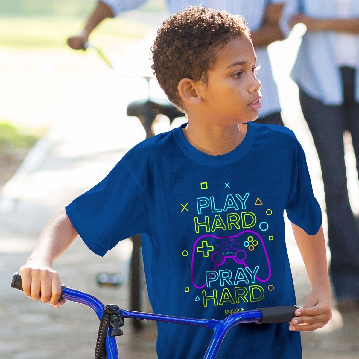 Kerusso Play Hard Pray Hard Gamer Christian Toddler Youth Bright T Shirt - SimplyCuteTees