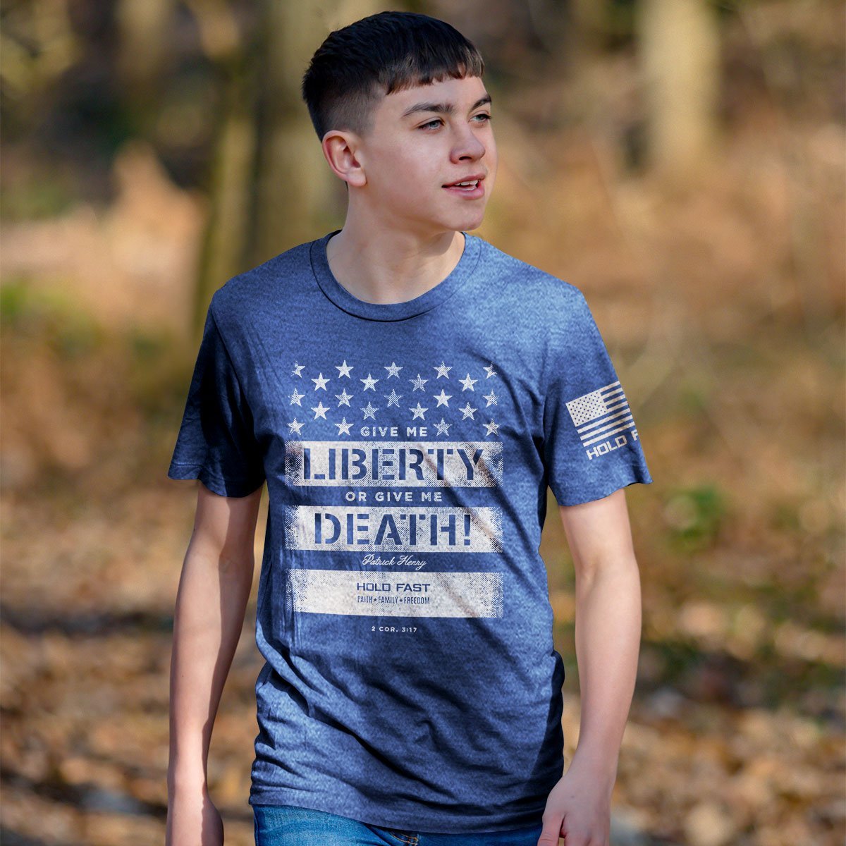 Hold Fast Give Me Liberty or Give Me Death USA American Flag Christian Unisex T Shirt