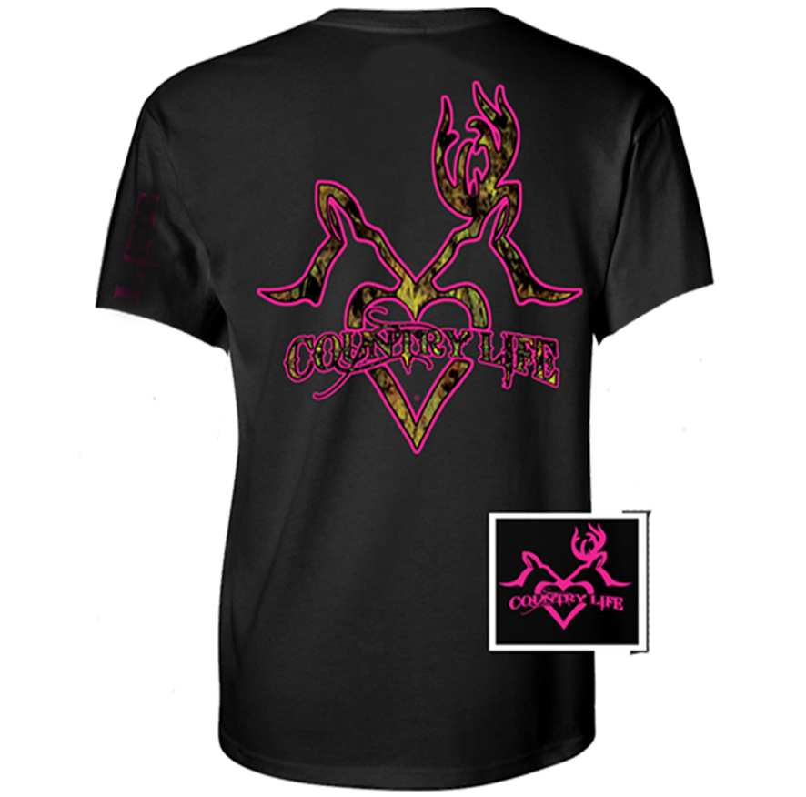 Country Life Outfitters Black &amp; Pink Deer Kiss Heart Love Hunt Vintage Bright T Shirt - SimplyCuteTees