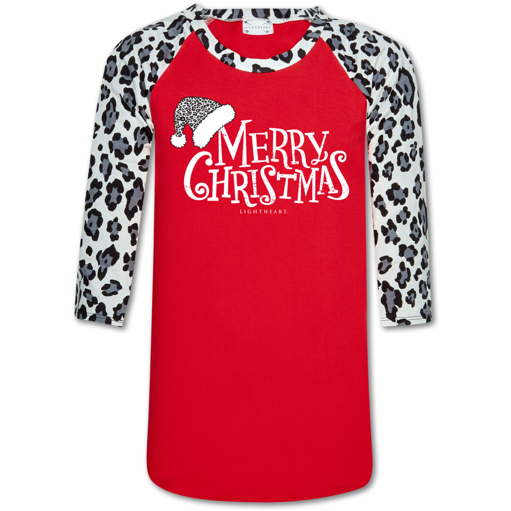 Couture Lightheart Leopard Merry Christmas Raglan Long Sleeve T-Shirt - SimplyCuteTees