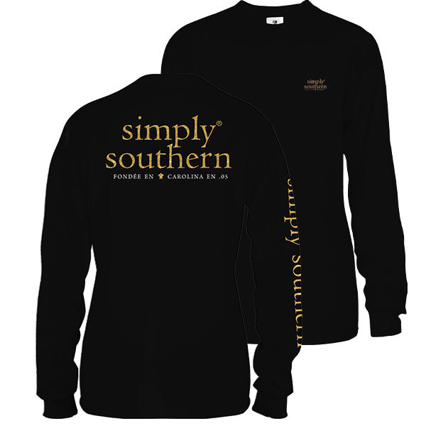 SALE Simply Southern Preppy Classic Logo Black Long Sleeve T-Shirt - SimplyCuteTees