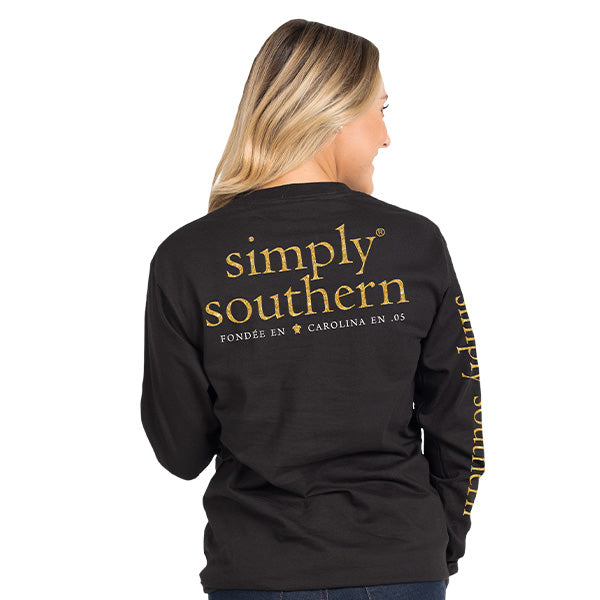 SALE Simply Southern Preppy Classic Logo Black Long Sleeve T-Shirt - SimplyCuteTees