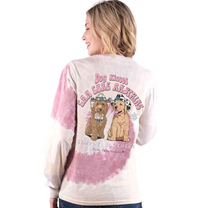 SALE Simply Southern Dog Kisses Cure Anything Tie Dye Long Sleeve T-Shirt - SimplyCuteTees