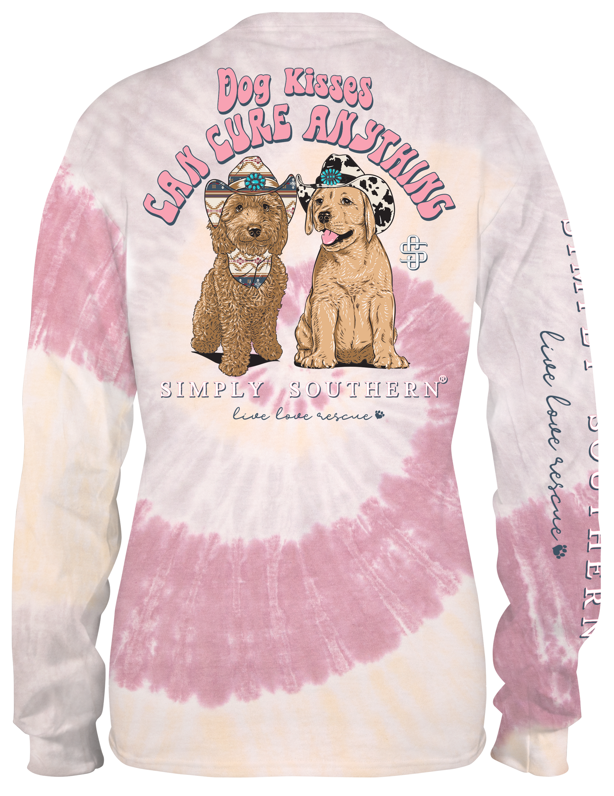 SALE Simply Southern Dog Kisses Cure Anything Tie Dye Long Sleeve T-Shirt - SimplyCuteTees