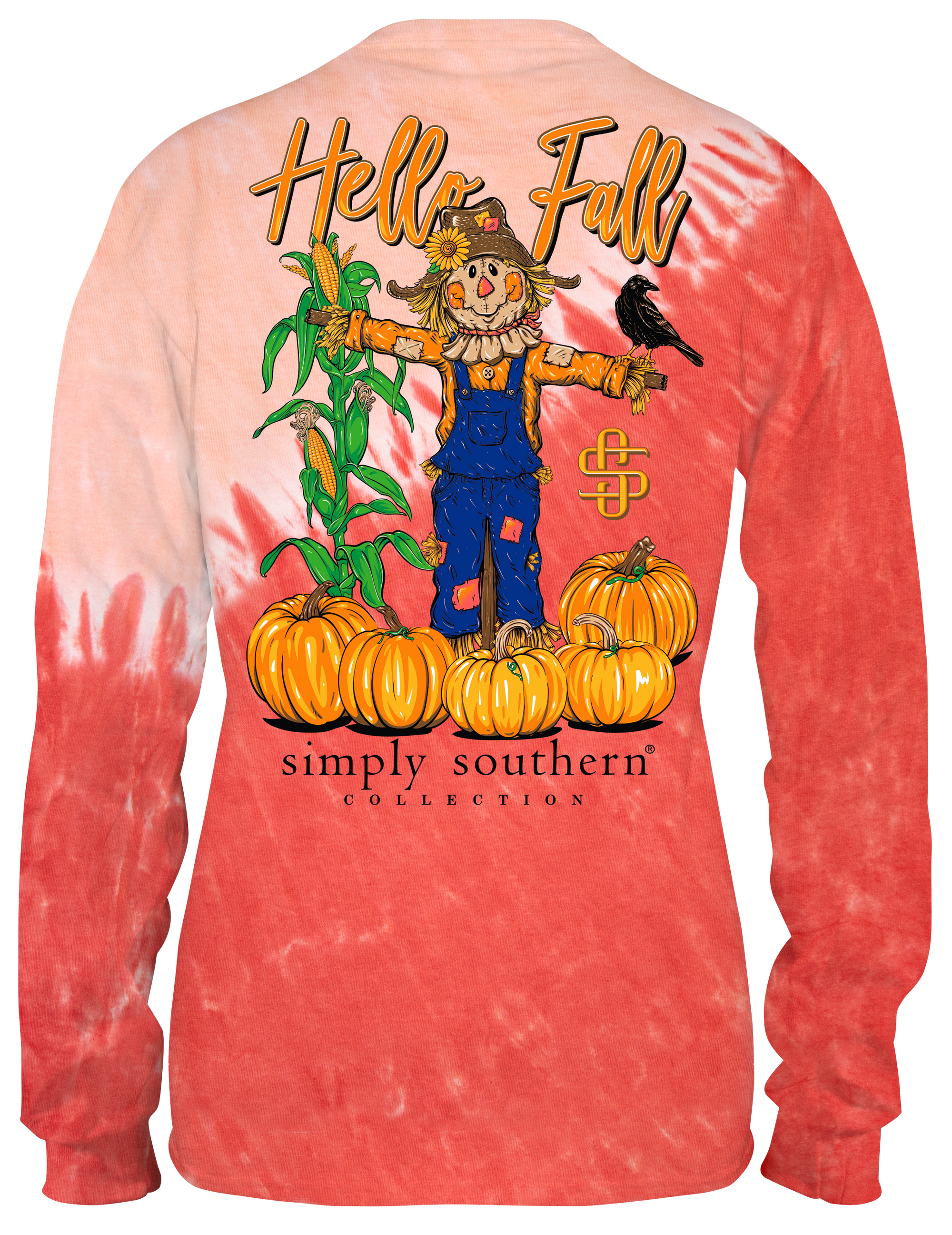 SALE Simply Southern Hello Fall Pumpkins Tie Dye Long Sleeve T-Shirt
