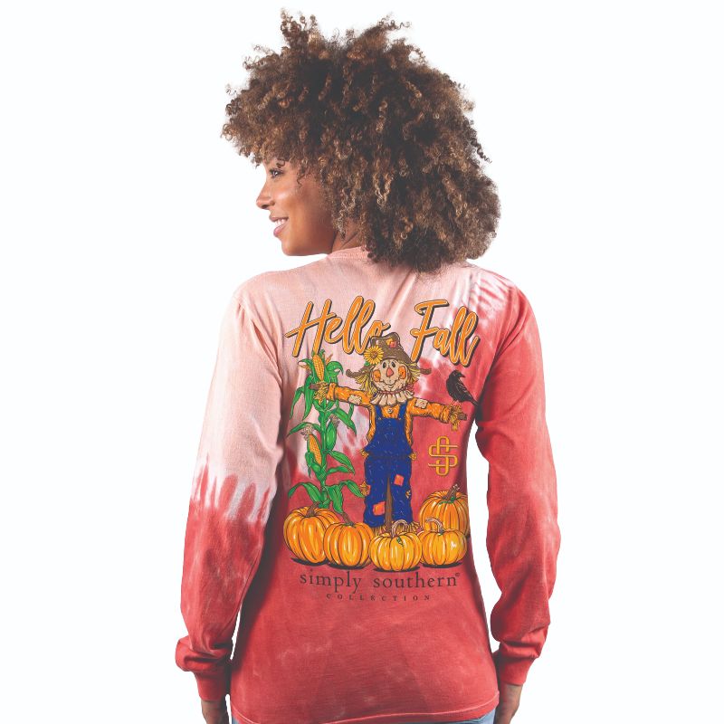 SALE Simply Southern Hello Fall Pumpkins Tie Dye Long Sleeve T-Shirt