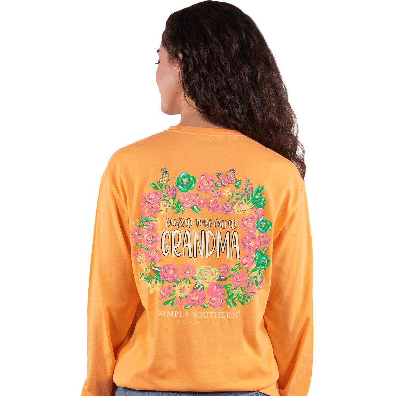 SALE Simply Southern Blessed Grandma Flowers Long Sleeve T-Shirt - SimplyCuteTees