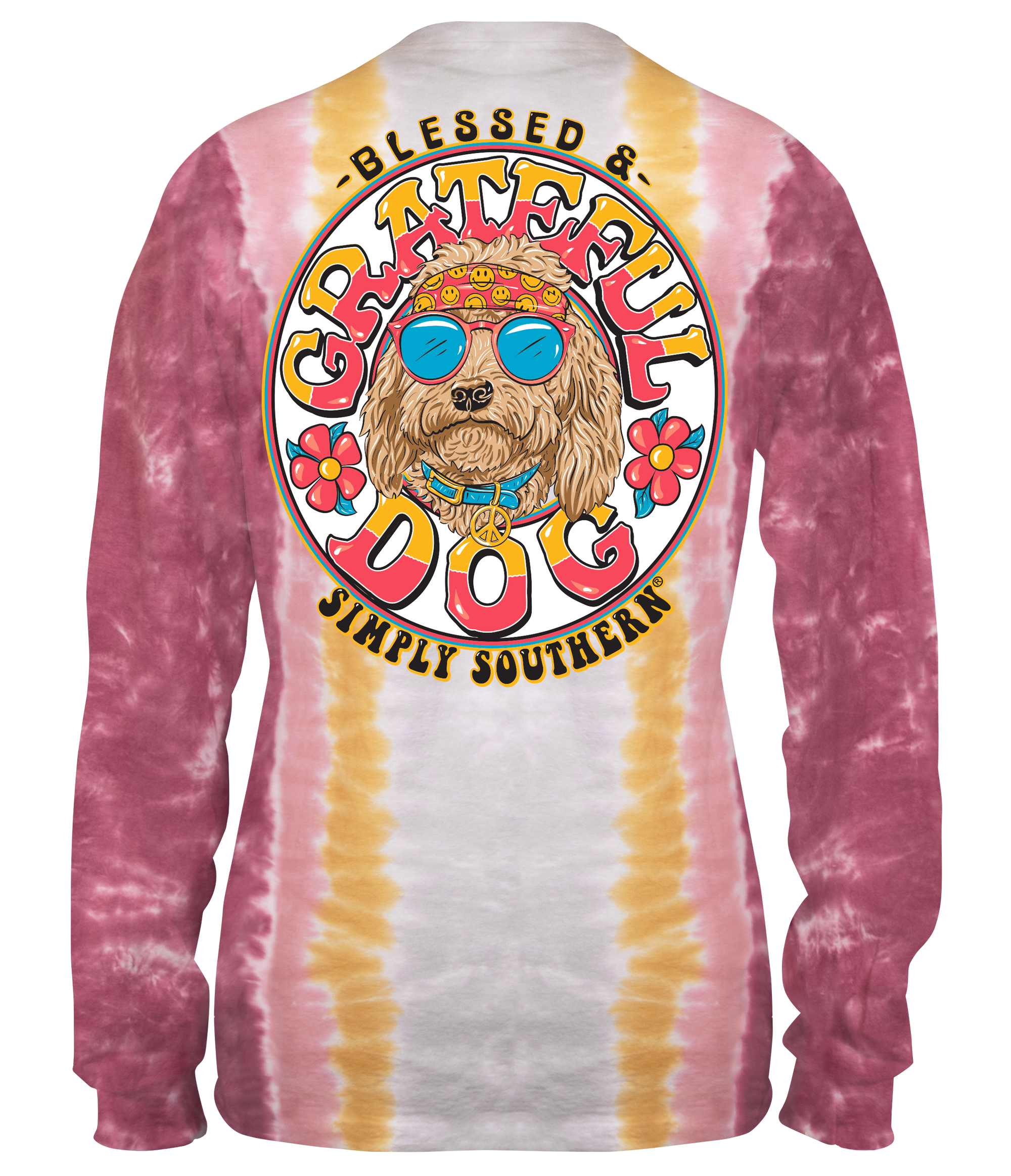SALE Simply Southern Blessed &amp; Grateful Dog Tie Dye Long Sleeve T-Shirt - SimplyCuteTees