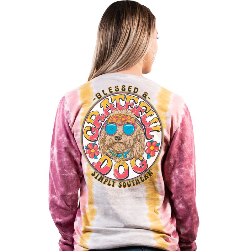 SALE Simply Southern Blessed &amp; Grateful Dog Tie Dye Long Sleeve T-Shirt - SimplyCuteTees