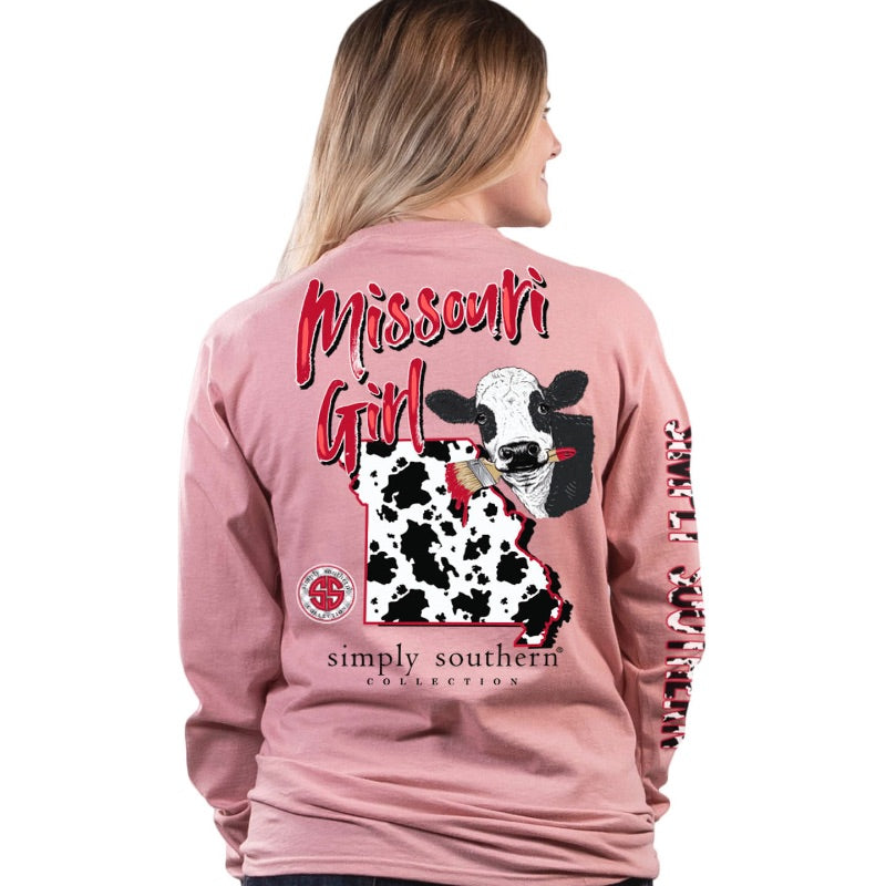SALE Simply Southern Missouri Girl Cow Print Long Sleeve T-Shirt