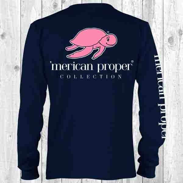 Merican Proper Collection Classic Turtle Logo Navy Long Sleeve T Shirt
