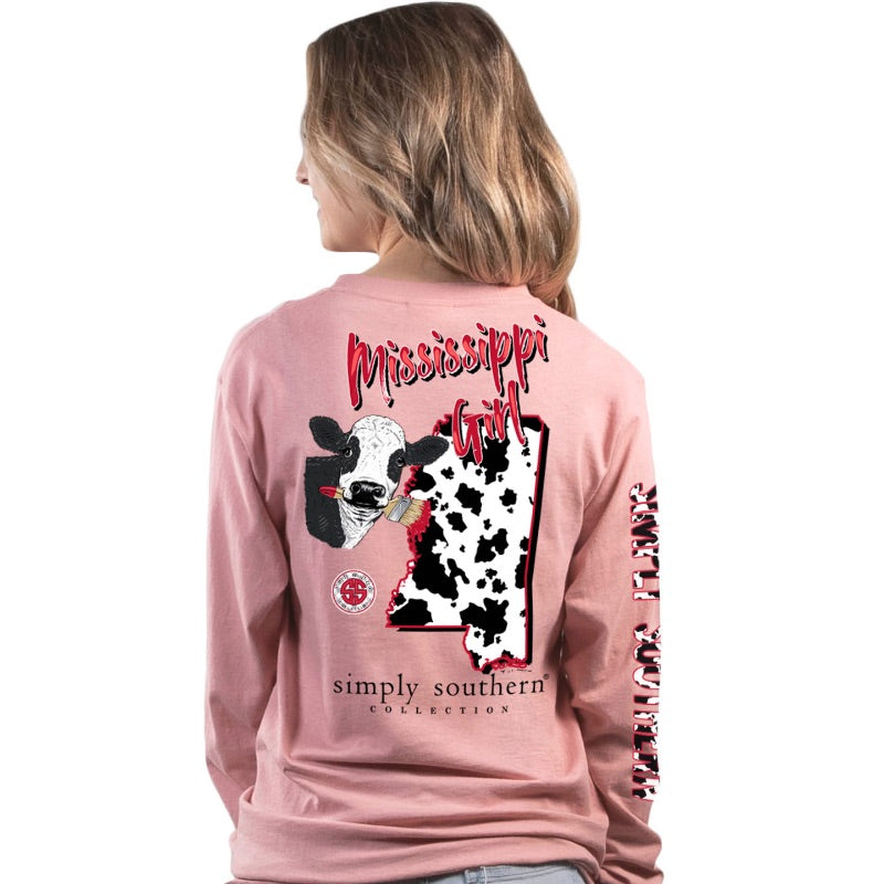 SALE Simply Southern Mississippi Girl Cow Print Long Sleeve T-Shirt