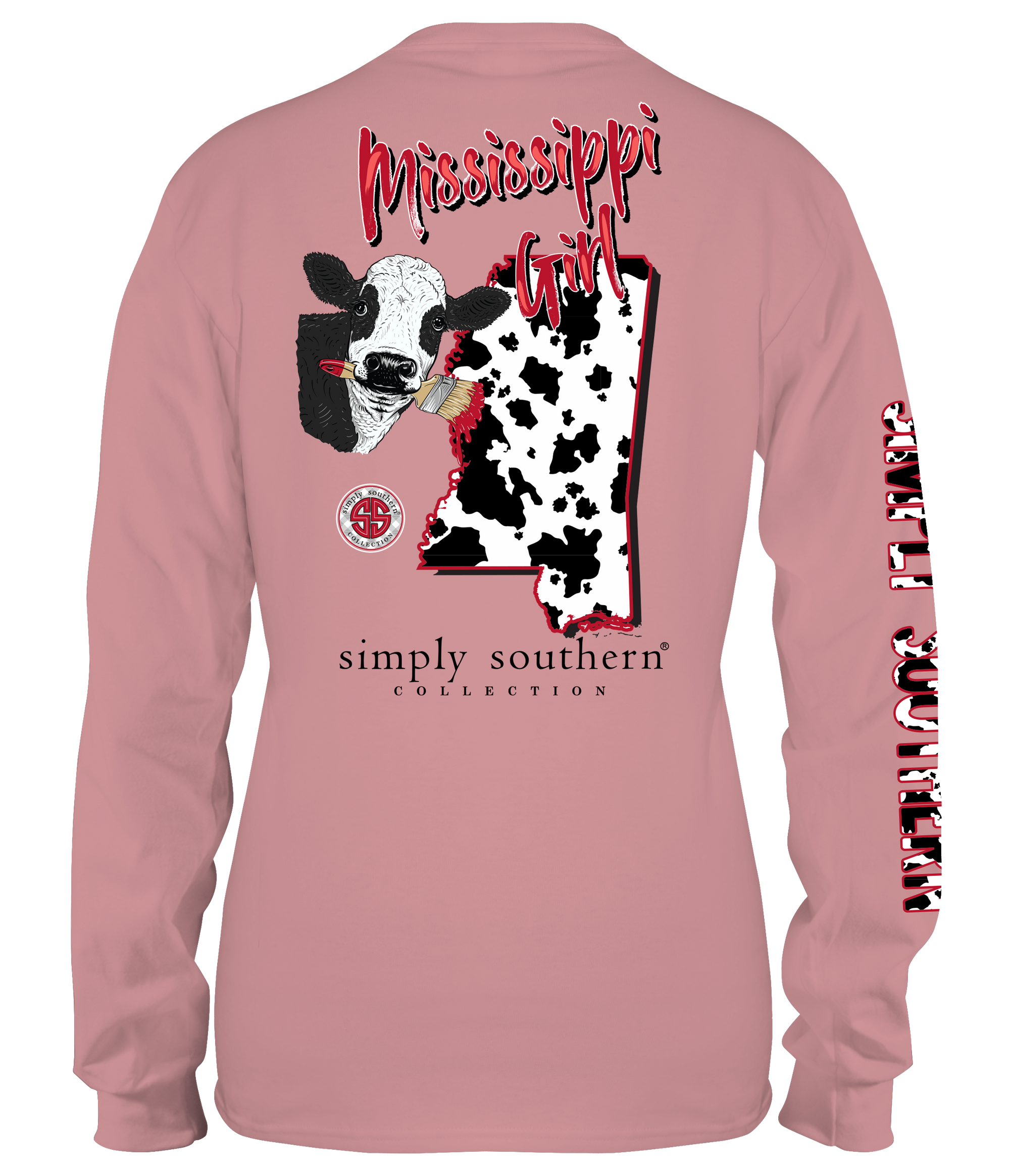 SALE Simply Southern Mississippi Girl Cow Print Long Sleeve T-Shirt