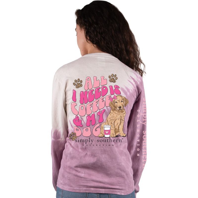 SALE Simply Southern Coffee &amp; My Dog Tie Dye Long Sleeve T-Shirt