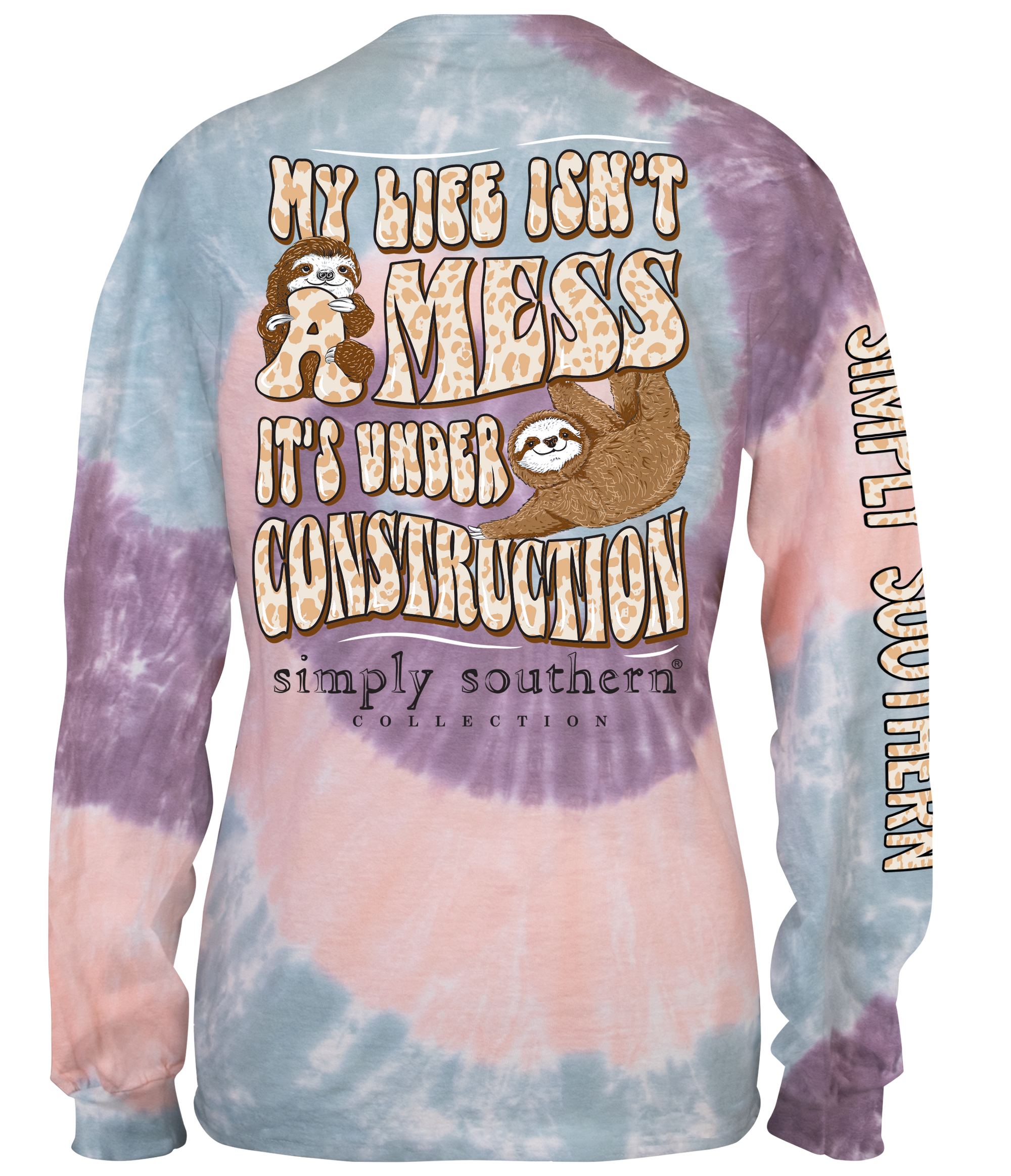 SALE Simply Southern My Life Isn't A Mess Sloth Tie Dye Long Sleeve T-Shirt