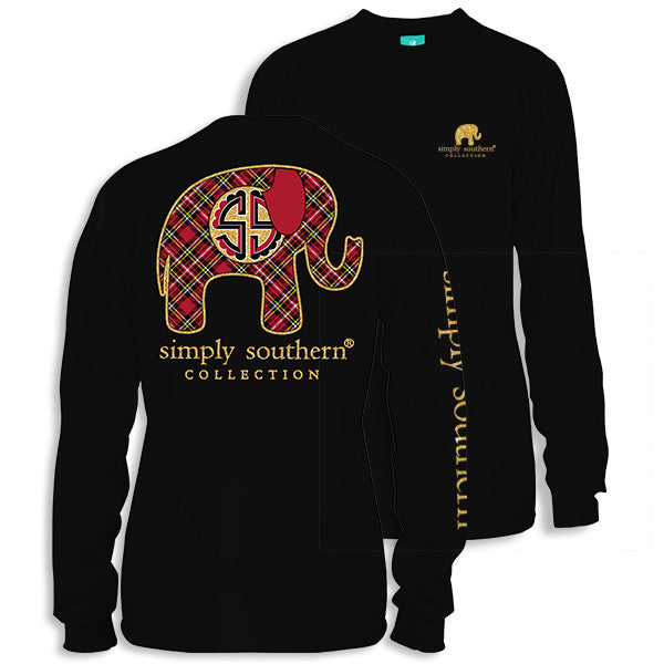 SALE Simply Southern Preppy Plaid Elephant Long Sleeve T-Shirt - SimplyCuteTees