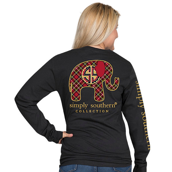 SALE Simply Southern Preppy Plaid Elephant Long Sleeve T-Shirt - SimplyCuteTees