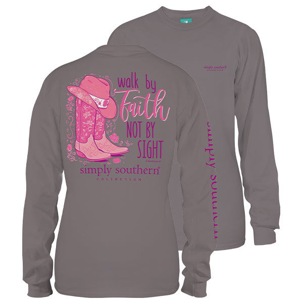 SALE Simply Southern Preppy Walk By Faith Boots Long Sleeve T-Shirt - SimplyCuteTees