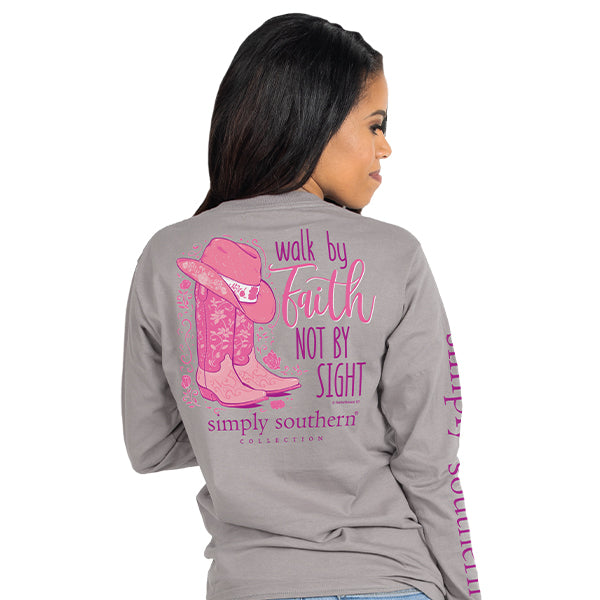 SALE Simply Southern Preppy Walk By Faith Boots Long Sleeve T-Shirt - SimplyCuteTees