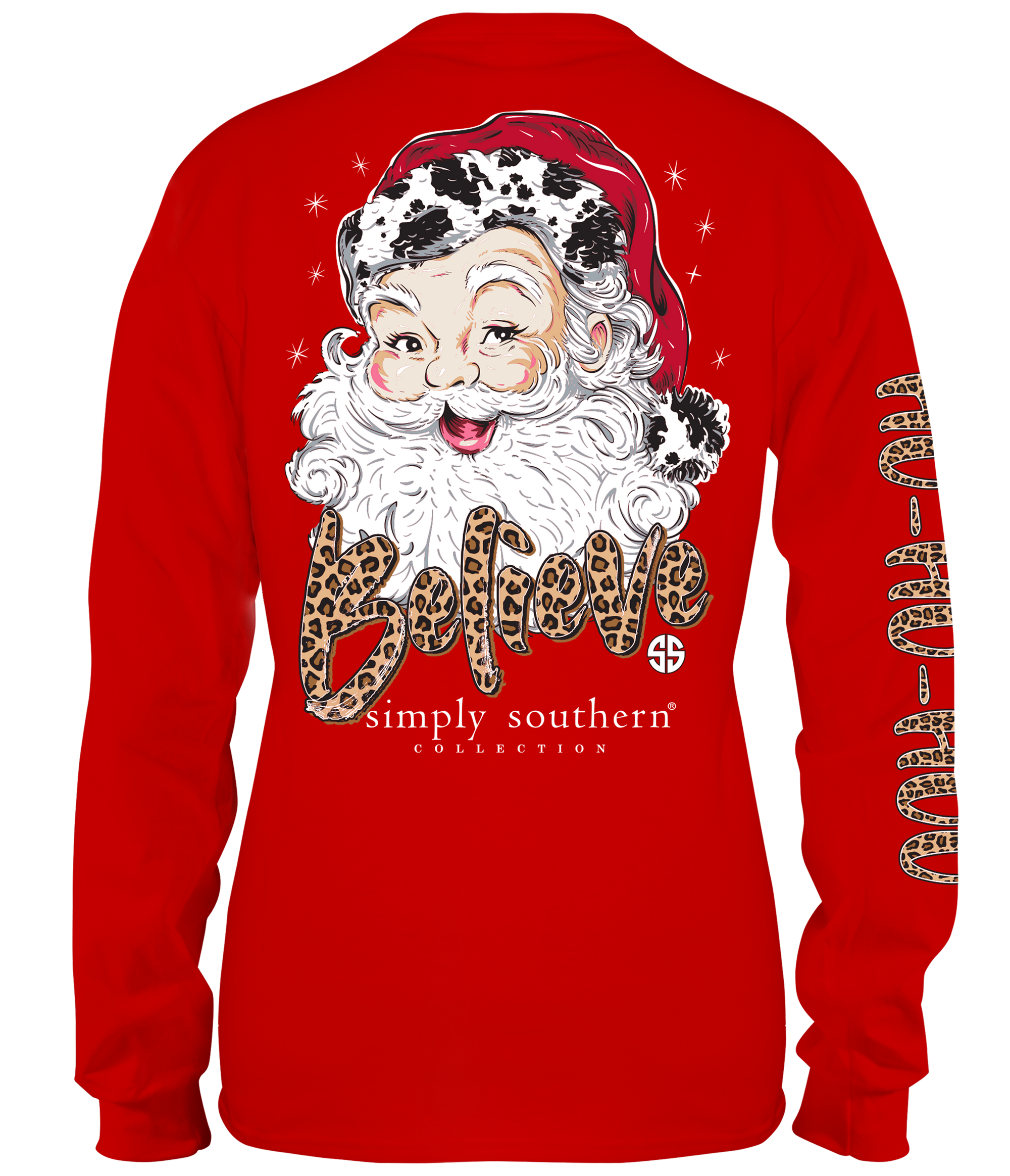 SALE Simply Southern Santa Leopard Cow Print Holiday Long Sleeve T-Shirt - SimplyCuteTees