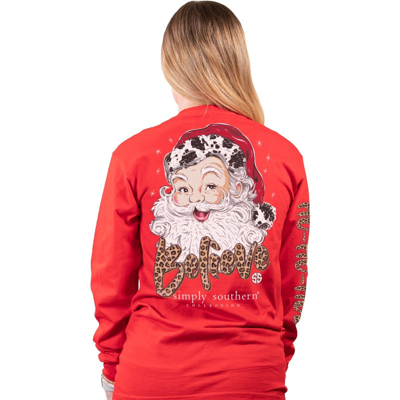 SALE Simply Southern Santa Leopard Cow Print Holiday Long Sleeve T-Shirt - SimplyCuteTees