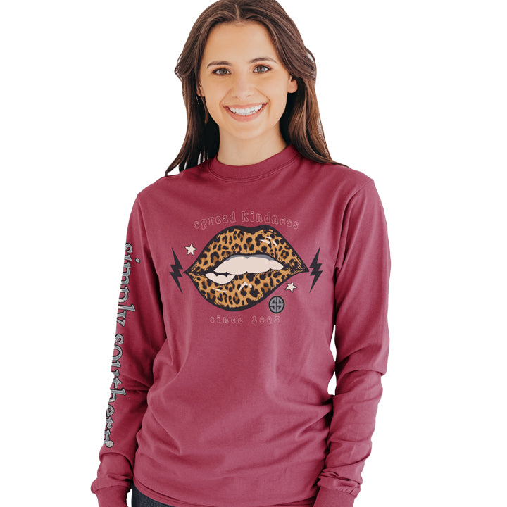 SALE Simply Southern Preppy Sugar Leopard Lips Long Sleeve T-Shirt