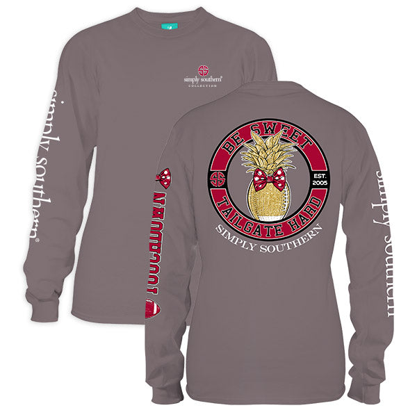 Simply Southern Preppy Be Sweet Tailgate Hard Burgundy Black Long Sleeve T-Shirt - SimplyCuteTees