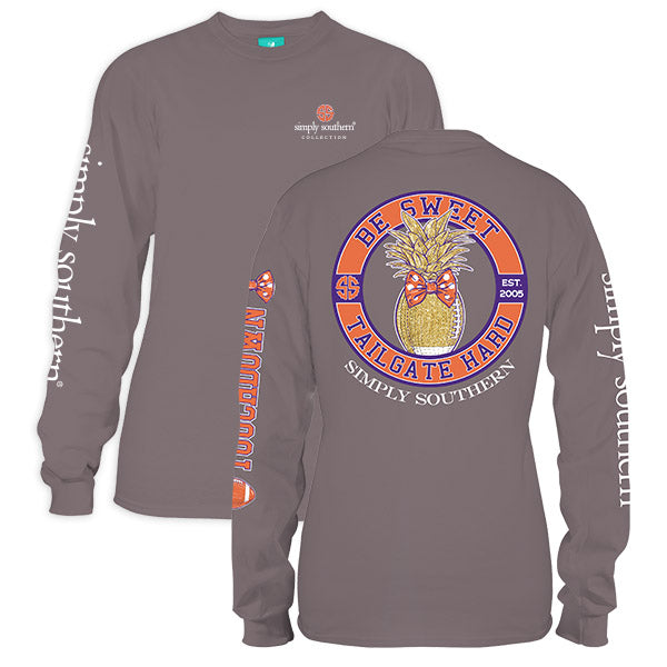 SALE Simply Southern Preppy Be Sweet Tailgate Hard Orange Purple Long Sleeve T-Shirt