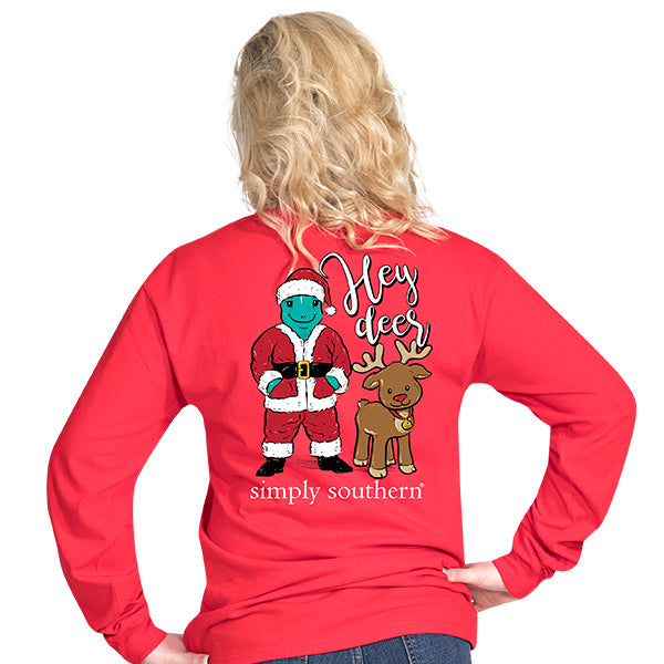SALE Simply Southern Preppy Hey Deer Turtle Santa Holiday Long Sleeve T-Shirt - SimplyCuteTees