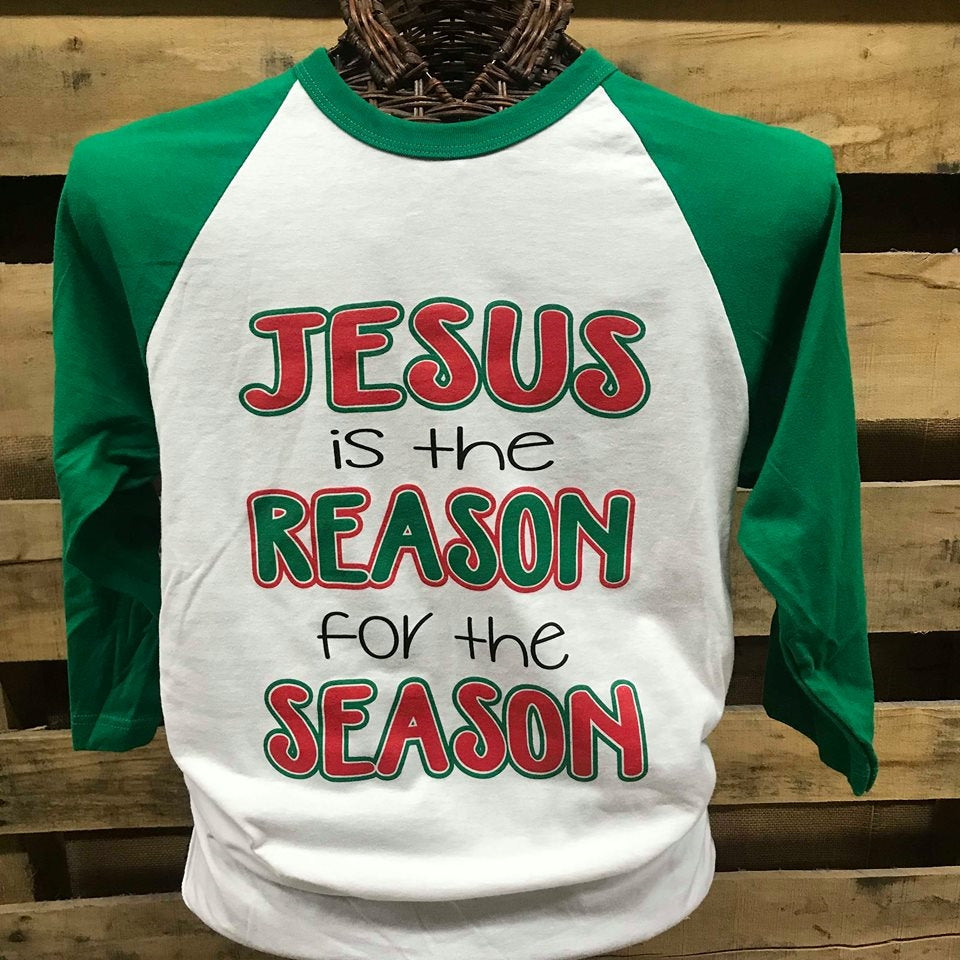 Southern Chics Jesus is the Reason for the Season Christmas Raglan Canvas Girlie 3/4 Long Sleeve T Shirt - SimplyCuteTees