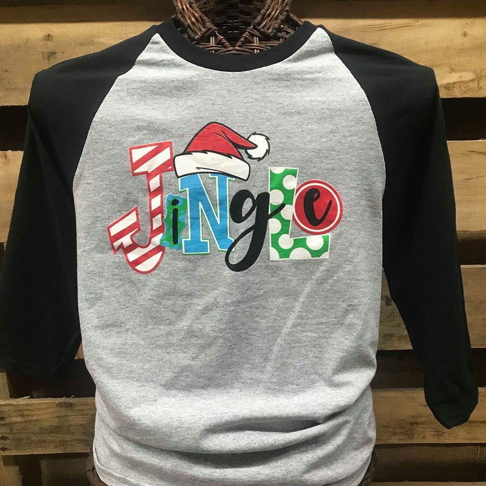 SALE Southern Chics Jingle Christmas Santa Hat Raglan Canvas Girlie 3/4 Long Sleeve T Shirt - SimplyCuteTees