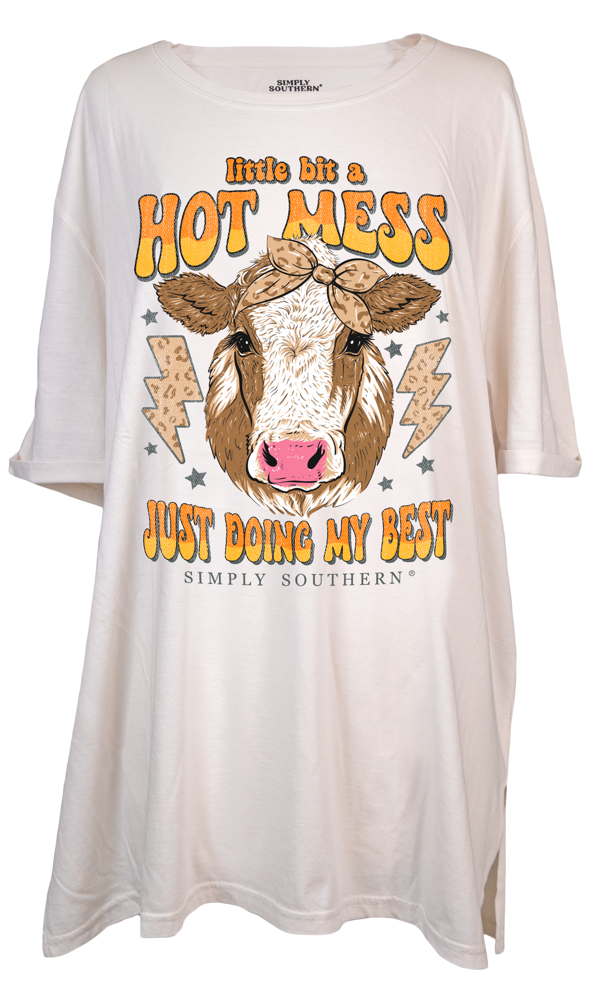 Simply Southern Hot Mess Cow Over Sized Vintage T-Shirt