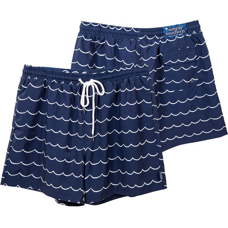 Simply Southern Ripple Navy Print Guys Shorts Swim trunks