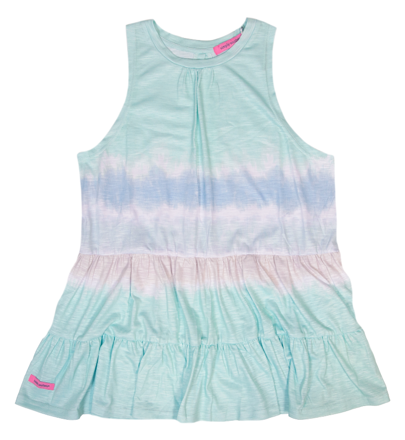 SALE Simply Southern Preppy Gather Blue Tie Dye Tank Top