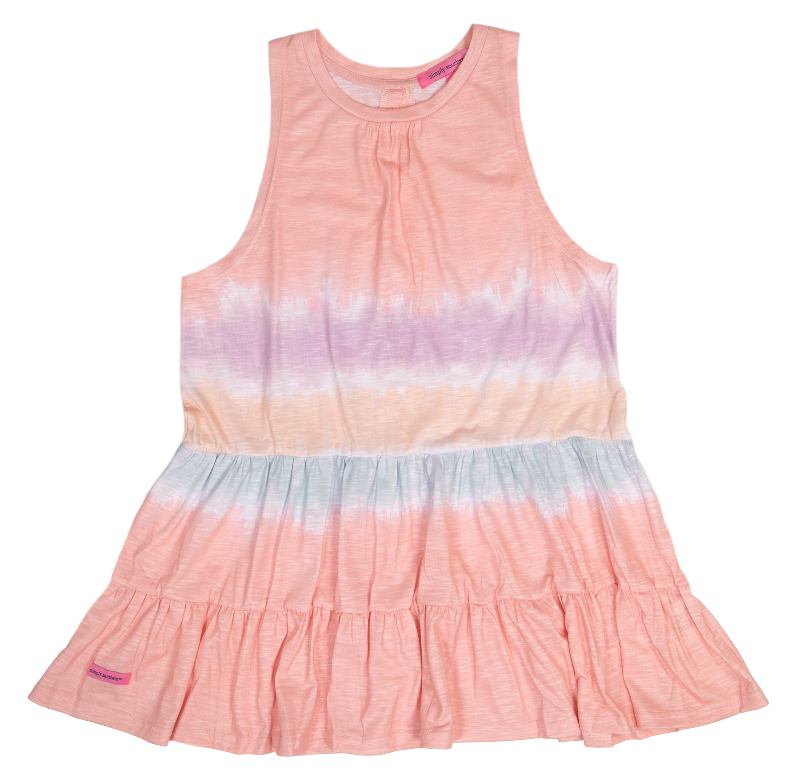 SALE Simply Southern Preppy Gather Pink Tie Dye Tank Top
