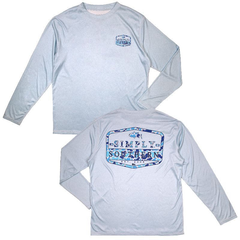 Simply Southern Camo Blue Rash Guard Swim UV Protection Unisex Long Sleeve T-Shirt