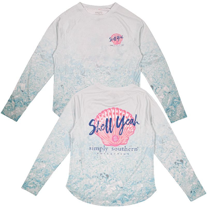SALE Simply Southern Shell Yea Rash Guard Swim UV Protection Long Sleeve T-Shirt