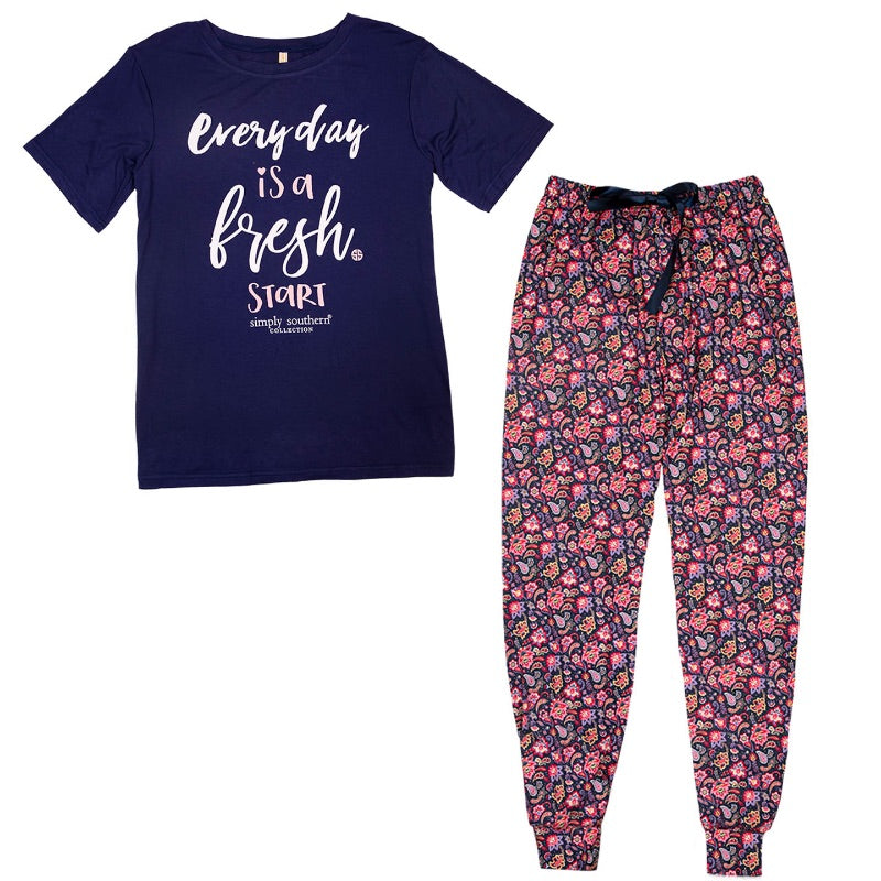 Simply Southern Fresh Start PJ Pants &amp; T-Shirt Set - SimplyCuteTees