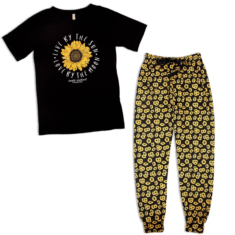 Simply Southern Sunflower PJ Pants &amp; T-Shirt Set - SimplyCuteTees